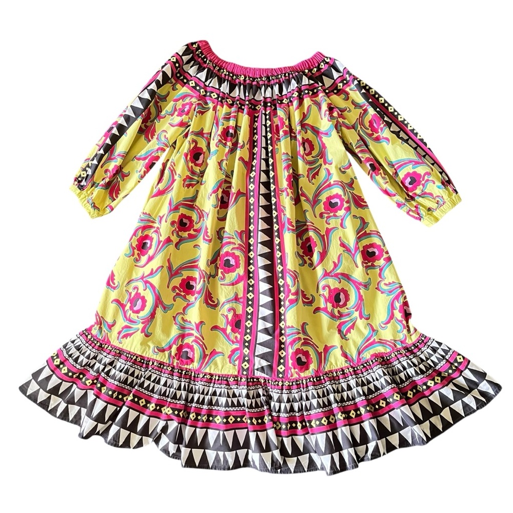 La DoubleJ Paloma short cotton trapeze dress in Cartwheel Giallo geometric print - Picture 7 of 11